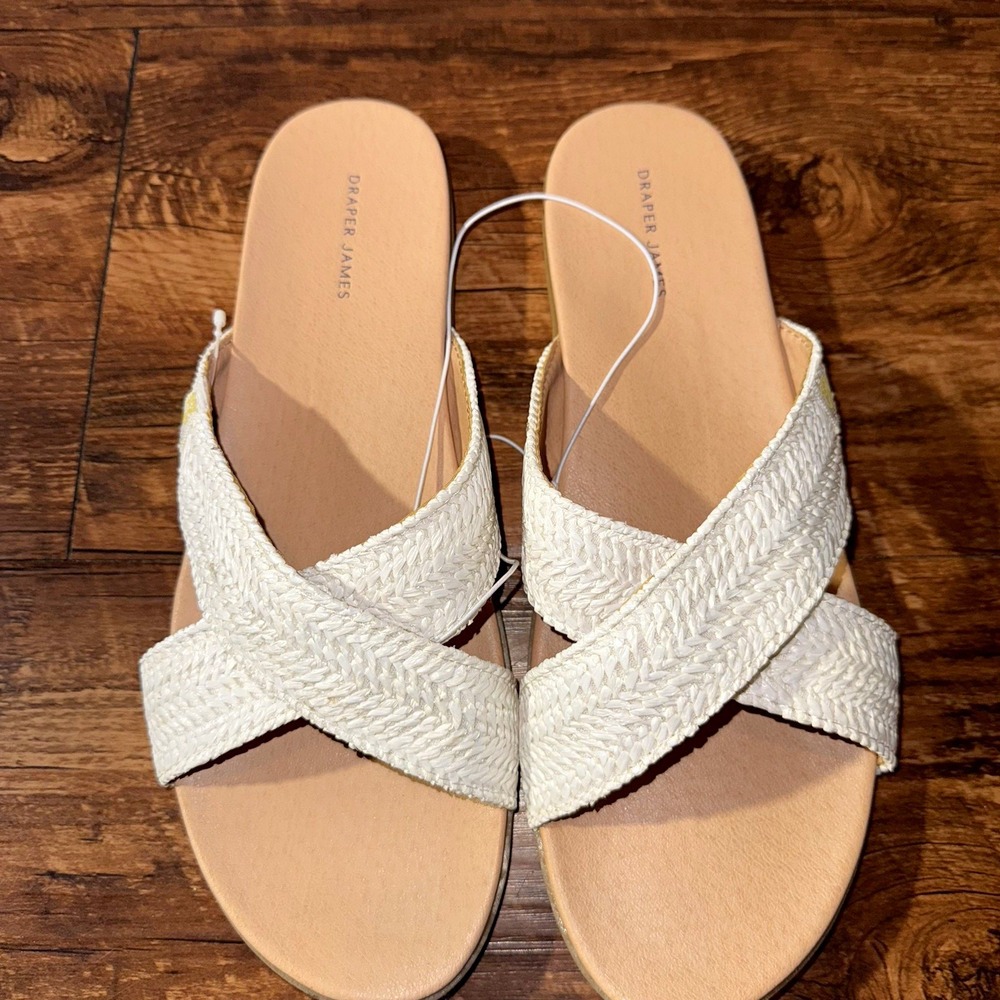 Draper James White Braided Crisscross Strap Slide Sandals Women's Size 10 NEW